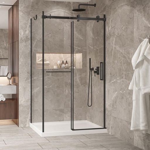 [KDB2544200WSTC71] Porte de douche Bellini noir mat 54x42" en coin avec fermeture sur mur avec barre à serviette