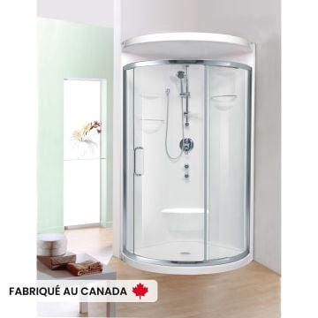 Douche Alea 3232 blanche ronde en coin en acrylique une pièce avec drain central