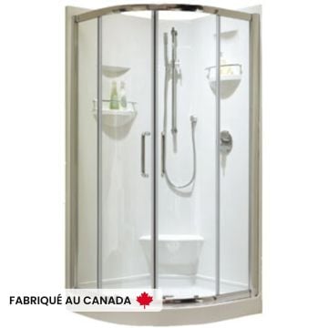 Douche Izia 3636 blanche Néo-Ronde en coin en acrylique une pièce avec drain central