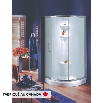 Douche Hera 3636 blanche néo-ronde en coin en acrylique une pièce avec drain central