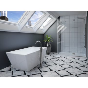 Baignoire autoportante Prague F1 3266 AFR blanche en acrylique avec drain central et système Mass-Air