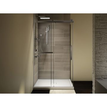 Porte de douche coulissante Exalt 60 x 36 x 78 po, pour installation en coin avec verre clair et fini noir mat
