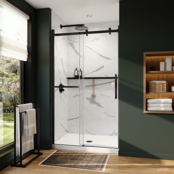 Douche Axion Porte de avec porte-serviette coulissante 44 1/2-47 x 78 3/4 po, 8 mm pour installation en alcôve avec verre clair et fini chrome