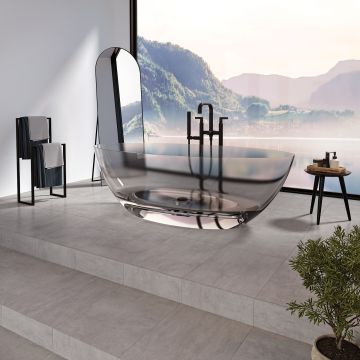 Baignoire autoportante Mosta 6732 AFR clair en résine avec drain central