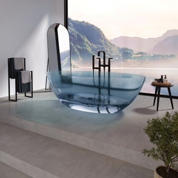 Baignoire autoportante Mosta 6732 AFR bleu en résine avec drain central