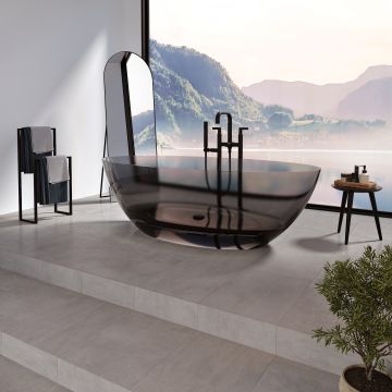 Baignoire autoportante Mosta 6732 AFR noir en résine avec drain central