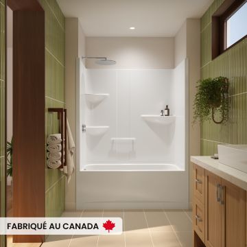 Baignoire-douche Astley TS-6032 blanche une pièce pour alcôve en acrylique avec drain à gauche