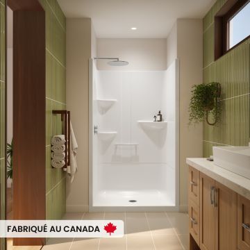 Douche Astley SH-4834 blanche une pièce pour alcôve en acrylique avec drain central