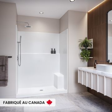 Douche Avila SS3260 blanche une pièce pour alcôve en AcrylX™ avec drain central et siège droit