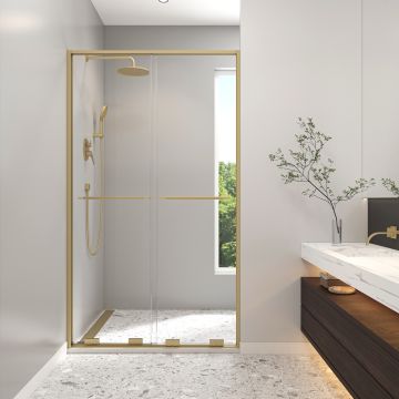 Douche Solani Porte de bidirectionnelle 45 - 47 1/2 x 79 3/4 po, 8 mm pour installation en alcôve avec verre clair et fini or brossé