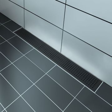 Grille linéaire en noir mat 24 po motif carré Drain linéaire noir mat
