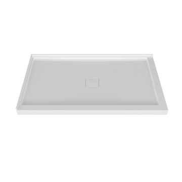 Base de douche Avec cache drain magnétique 48 x 32 po blanc lustré en coin mur à gauche en blanc lustré
