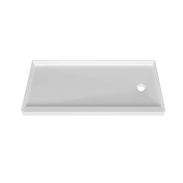 Base de douche Sans cache drain 60 x 32 po blanc lustré en alcôve drain à droite en blanc lustré