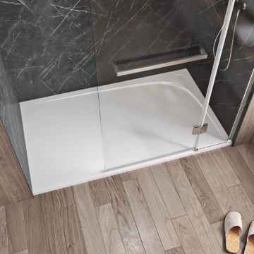 Base de douche Moon 60 x 32 po blanc lustré en alcôve drain à droite en blanc lustré