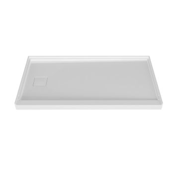 Base de douche Avec cache drain magnétique 60 x 32 po blanc lustré en alcôve drain à gauche en blanc lustré