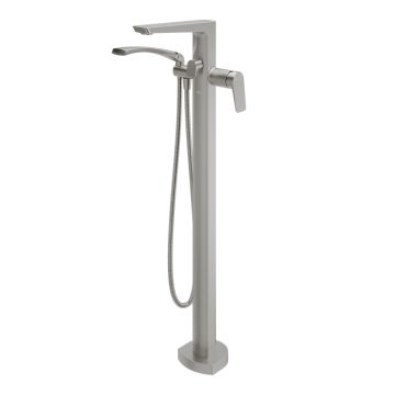 Robinet de plancher pour baignoire avec douchette Moroka 60 po Nickel pur PVS