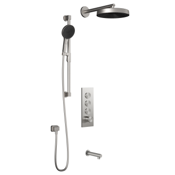 Premia - RoundOne TB3 Ensemble de douche à boutons-poussoirs (sans valve) - Bras mural - Nickel pur PVS