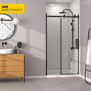 Porte de douche Bellini 48 po en alcôve noir mat