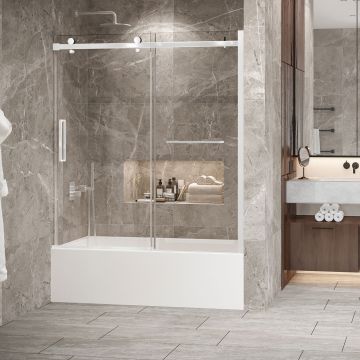 Porte de baignoire Bellini 2.0 60 po en alcôve blanc mat