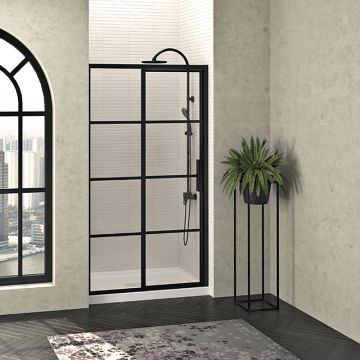 Porte de douche Mecanex 48 po en alcôve noir mat porte à droite