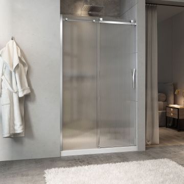 Porte de douche Minia 48 po en alcôve chrome porte à droite en chrome et verre flûte