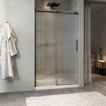Porte de douche Minia 48 po en alcôve noir mat porte à droite en noir mat et verre flûte