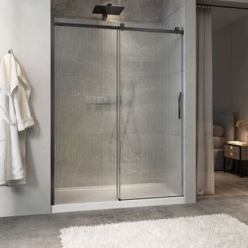 Porte de douche Minia 60 po en alcôve noir mat porte à droite en noir mat et verre flûte