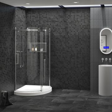 Porte de douche Piazza 36 po x 36 po en coin rond Chrome