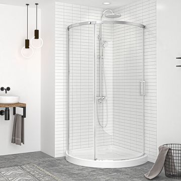 Porte de douche 36 po x Vague 36 po en coin chrome rond