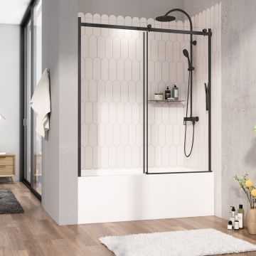 Porte de baignoire Vaia 60 po en alcôve noir mat en Chrome