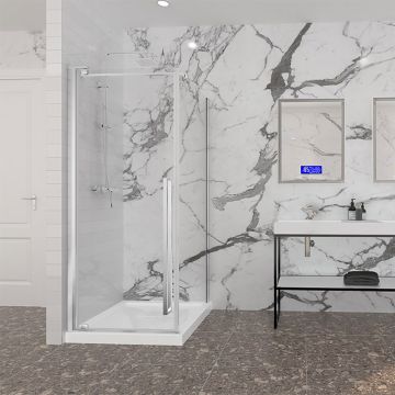 Porte de douche 32 po x Amaly 32 po en coin chrome carré mur à gauche