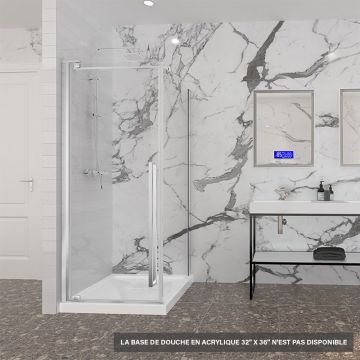 Porte de douche 32 po x Amaly 36 po en coin chrome carré mur à gauche