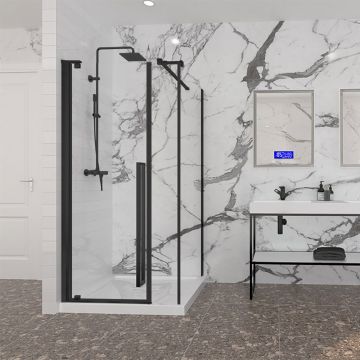 Porte de douche 42 po x Amaly 36 po en coin noir mat rectangulaire porte décentrée mur à gauche
