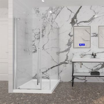 Porte de douche 42 po x Amaly 42 po en coin chrome rectangulaire porte décentrée mur à gauche