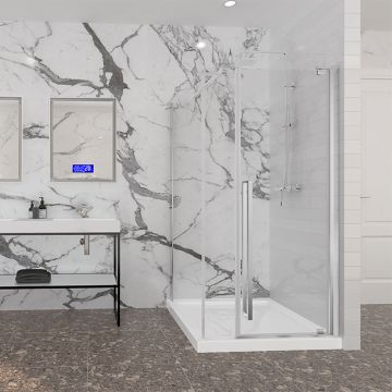 Porte de douche 42 po x Amaly 42 po en coin chrome rectangulaire porte décentrée mur à droite