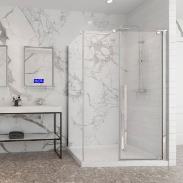 Porte de douche 54 po x Amaly 36 po en coin chrome en angle mur à droite