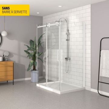 Porte de douche 48 po x Bellini 42 po blanc mat sur mur