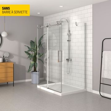 Porte de douche 48 po x Bellini 42 po chrome sur mur