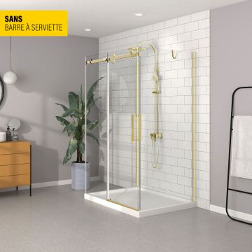 Porte de douche 48 po x Bellini 42 po or brossé sur mur en or brossé
