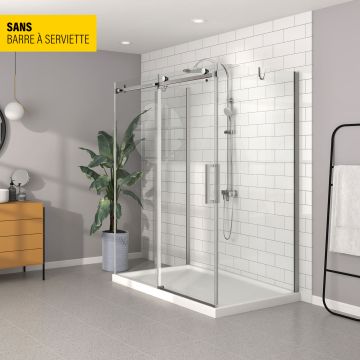 Porte de douche 60 po x Bellini 32 po chrome sur mur