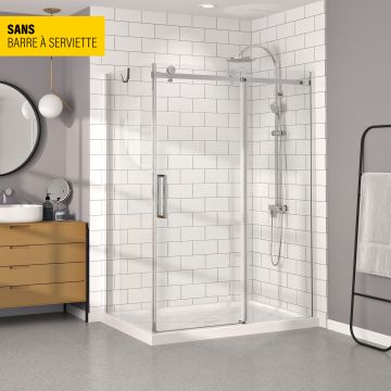 Porte de douche 60 po x Bellini 36 po en coin chrome fermeture sur retour mur à droite porte à gauche