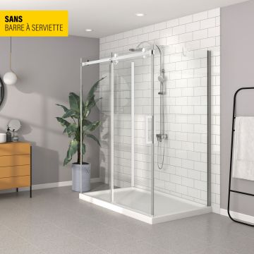 Porte de douche 60 po x Bellini 36 po blanc mat sur mur