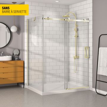 Porte de douche 60 po x Bellini 42 po en coin or brossé fermeture sur mur mur à droite en or brossé