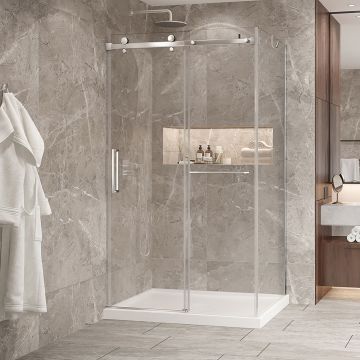 Porte de douche 48 po x Bellini 2.0 36 po en coin chrome fermeture sur mur mur à gauche porte à gauche