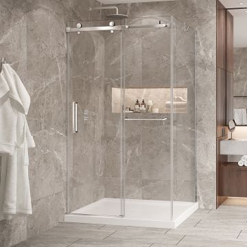 Porte de douche 48 po x Bellini 2.0 42 po en coin chrome fermeture sur mur mur à gauche porte à gauche