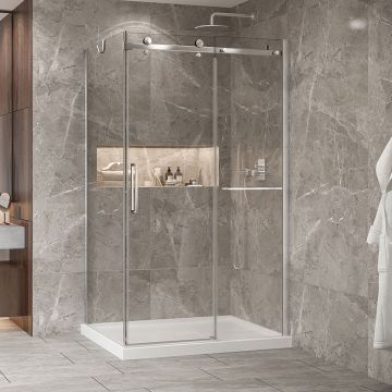 Porte de douche 48 po x Bellini 2.0 32 po en coin chrome fermeture sur retour mur à droite porte à gauche