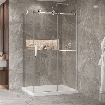 Porte de douche 48 po x Bellini 2.0 36 po en coin chrome fermeture sur retour mur à droite porte à gauche