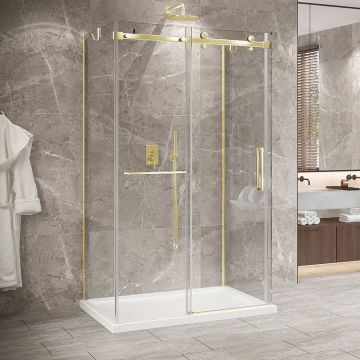 Porte de douche 48 po x Bellini 2.0 36 po or brossé sur mur en or brossé