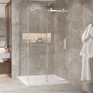 Porte de douche 48 po x Bellini 2.0 42 po en coin chrome fermeture sur mur mur à droite