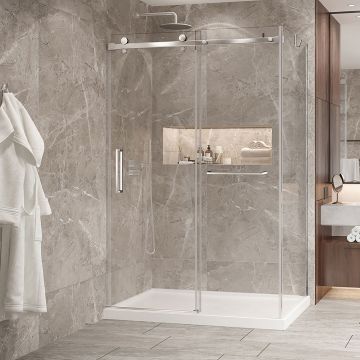 Porte de douche 54 po x Bellini 2.0 36 po en coin chrome fermeture sur mur mur à gauche porte à gauche